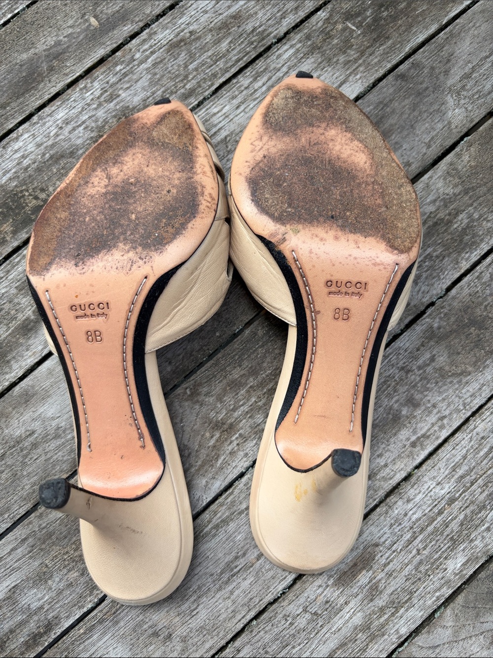 Gucci Women's Cream Leather Open-Toe Slide Heels - Picture 4 of 5